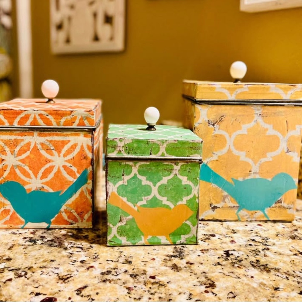 Bird Motif Decorative Boxes Trio